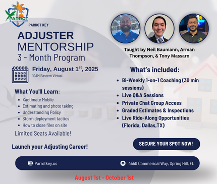 Parrot Key Mentorship for Independent Adjusters & Public Adjusters - FULL 3 MONTH purchase
