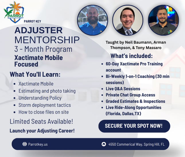 Parrot Key Mentorship for Independent Adjusters & Public Adjusters - FULL 3 MONTH purchase